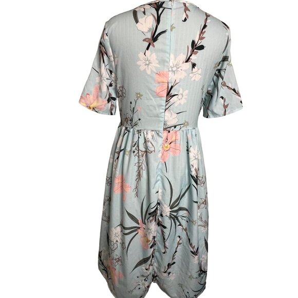 Lt Blue Floral Dress Small Midi Pocket Lightweight Oversized Boho Chic - Picture 7 of 12